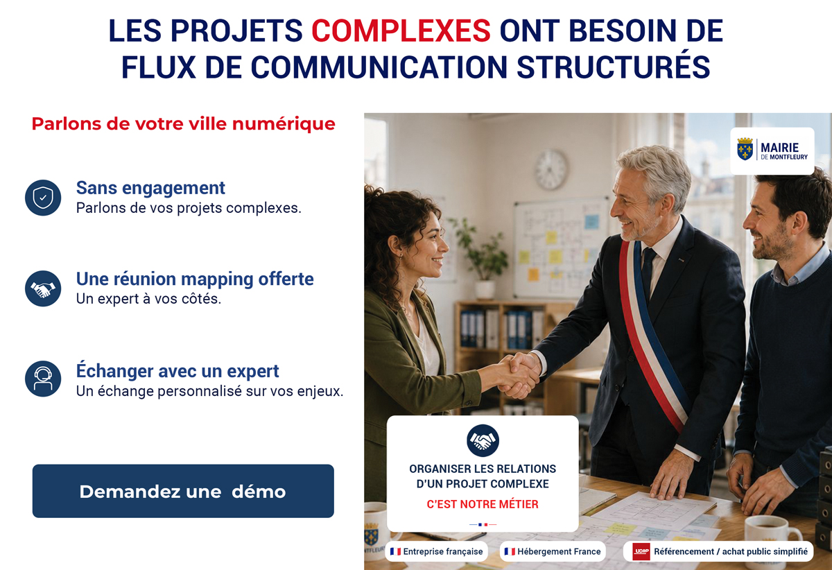 Présentation d'un accompagnement sans engagement pour les projets complexes des collectivités, avec réunion de mapping offerte et échange personnalisé avec un expert.