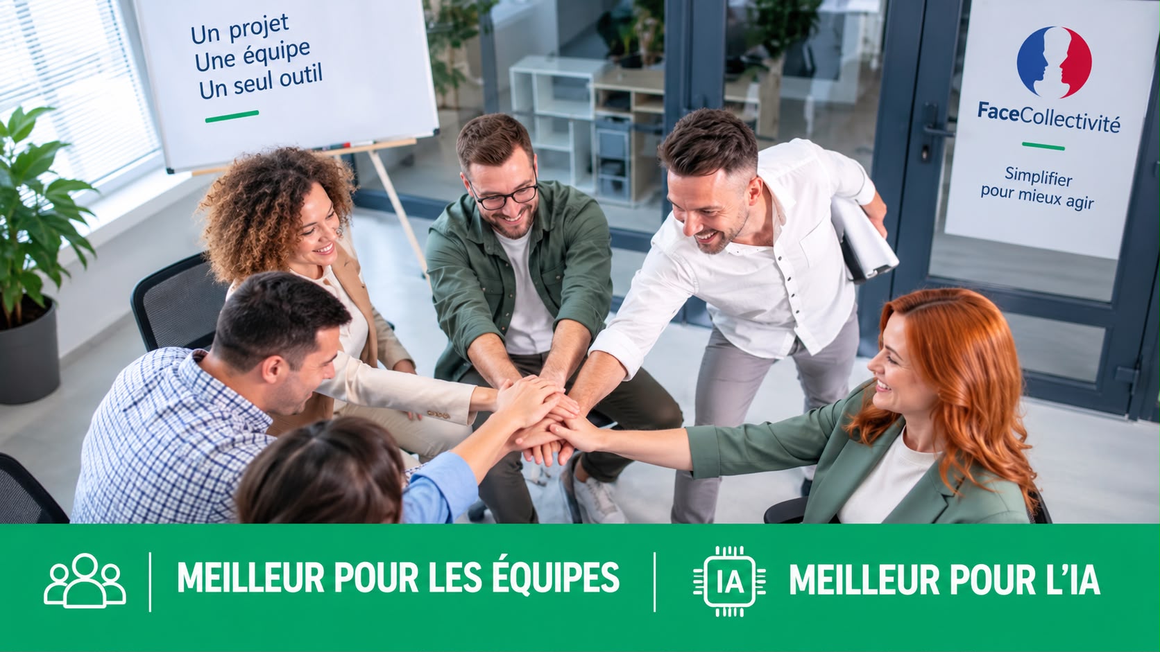 Une équipe réunie autour d’un projet Face Collectivité, avec la promesse d’un seul projet, une seule équipe et un seul outil.